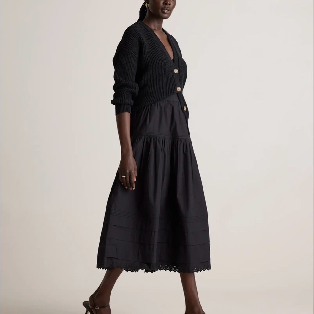 Quince Organic Cotton Poplin Black Tiered Maxi Skirt